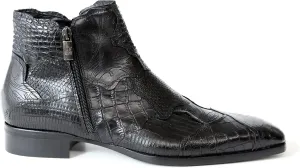 2992 Italian Black Combo Crocodile, Lizard & Snake Leather Ankle Boots W/Zip
