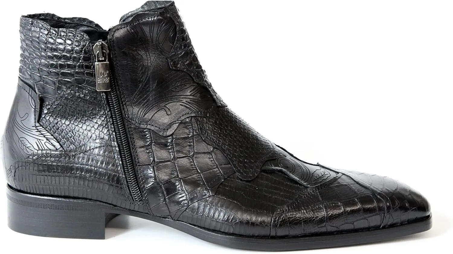 2992 Italian Black Combo Crocodile, Lizard & Snake Leather Ankle Boots W/Zip