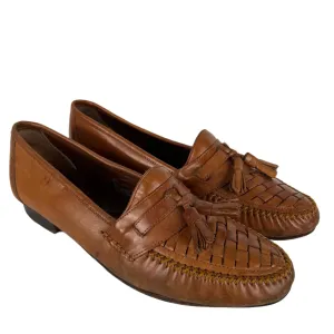 90s Tan Paneled Leather Tassel Loafers- M's 10, W's 11.5