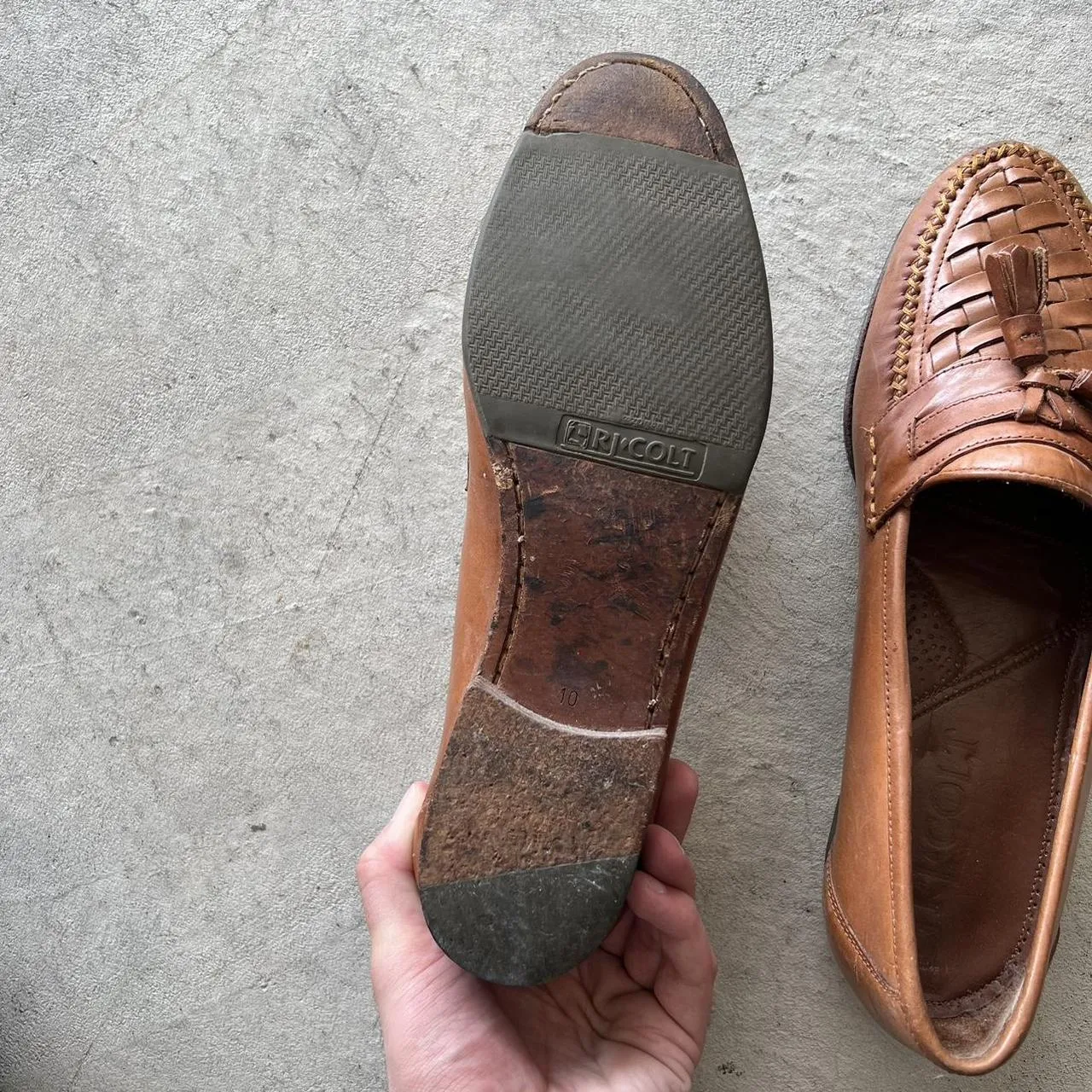 90s Tan Paneled Leather Tassel Loafers- M's 10, W's 11.5