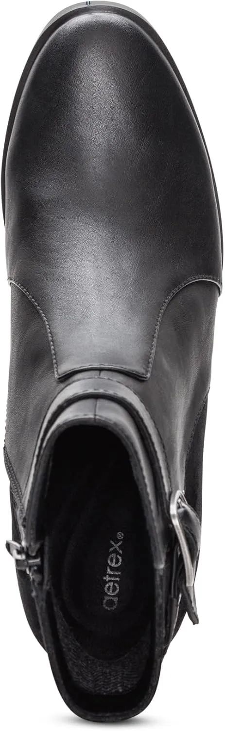 Aetrex Women's Rebecca Orthopedic Heel Boots - Weather-Friendly Leather Boots for Women Arch Support w/ Buckle and Side Zipper Ankle Boots for Women
