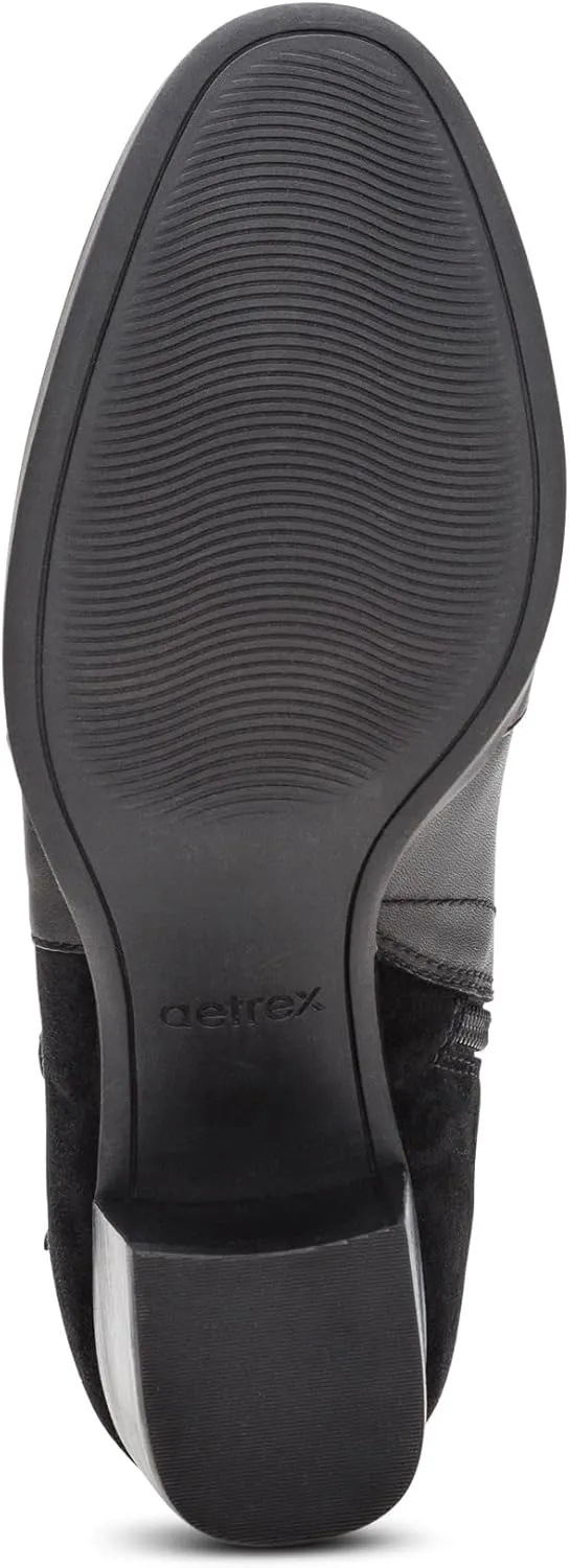 Aetrex Women's Rebecca Orthopedic Heel Boots - Weather-Friendly Leather Boots for Women Arch Support w/ Buckle and Side Zipper Ankle Boots for Women
