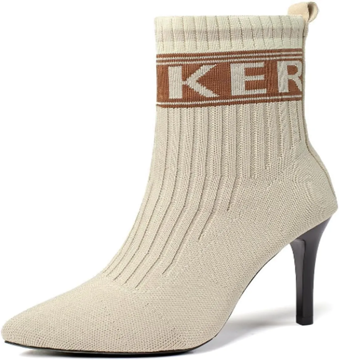 Aflngle Women's Stylish Ankle Boots Sexy Pointed Toe Stiletto High Heels Boots Elastic Knitted Fabric Short Long Sock Heels Comfy Mid Calf Booties