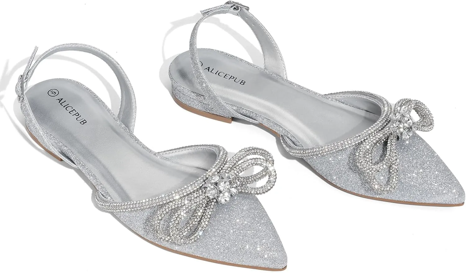 ALICEPUB Women's Pink Floral Slingback Flats Shoes with Glitter, Comfortable Latex Insoles, Slingback Design with Adjustable Buckle, Size 6