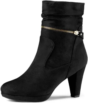 Allegra K Women's Ankle Zip Platform High Heel Mid Calf Boots