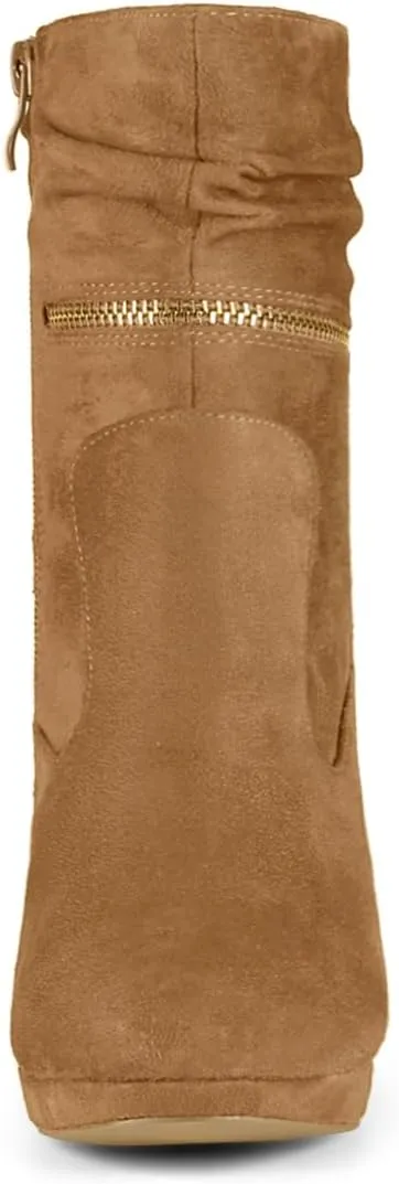 Allegra K Women's Ankle Zip Platform High Heel Mid Calf Boots