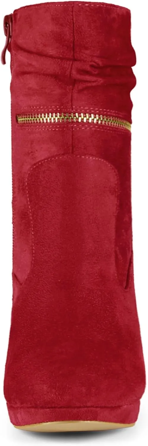 Allegra K Women's Ankle Zip Platform High Heel Mid Calf Boots