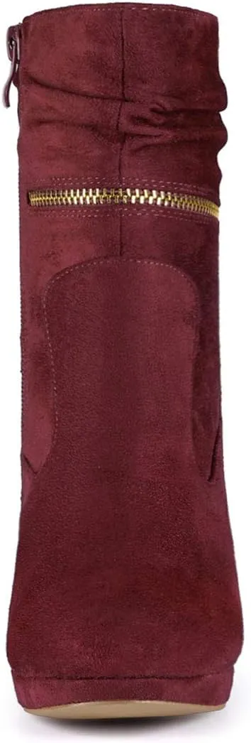 Allegra K Women's Ankle Zip Platform High Heel Mid Calf Boots