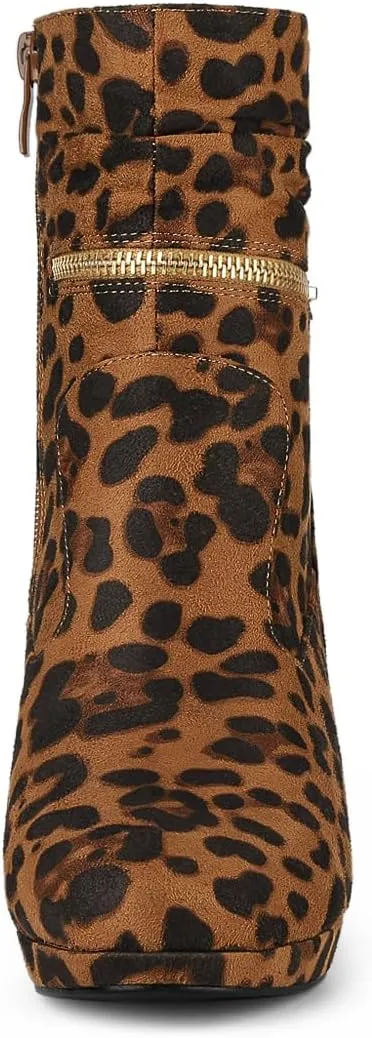 Allegra K Women's Ankle Zip Platform High Heel Mid Calf Boots