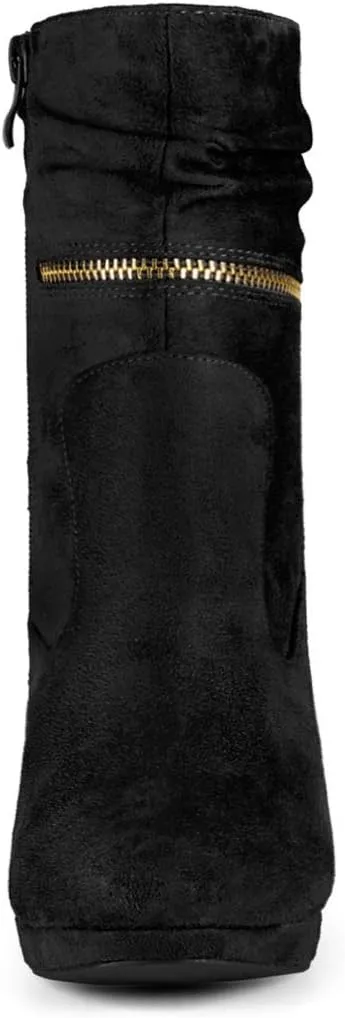Allegra K Women's Ankle Zip Platform High Heel Mid Calf Boots