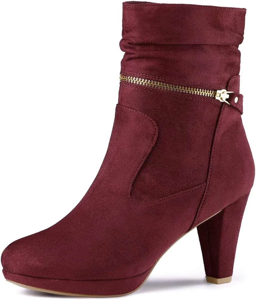 Allegra K Women's Ankle Zip Platform High Heel Mid Calf Boots