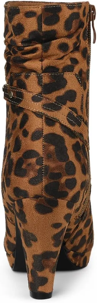 Allegra K Women's Ankle Zip Platform High Heel Mid Calf Boots