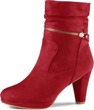 Allegra K Women's Ankle Zip Platform High Heel Mid Calf Boots