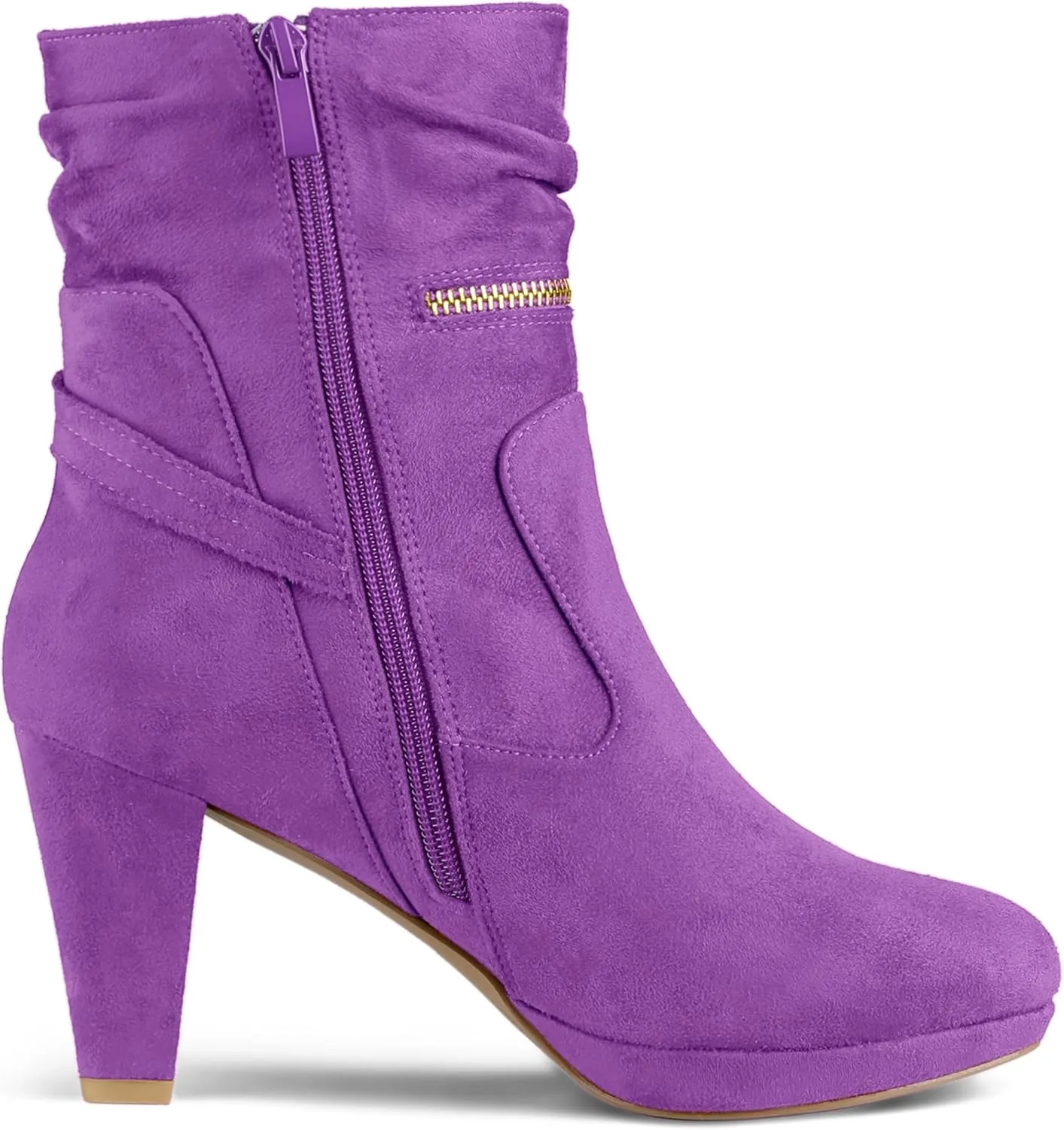 Allegra K Women's Ankle Zip Platform High Heel Mid Calf Boots