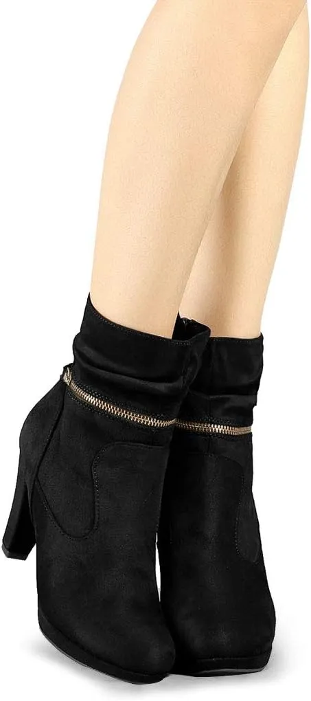 Allegra K Women's Ankle Zip Platform High Heel Mid Calf Boots