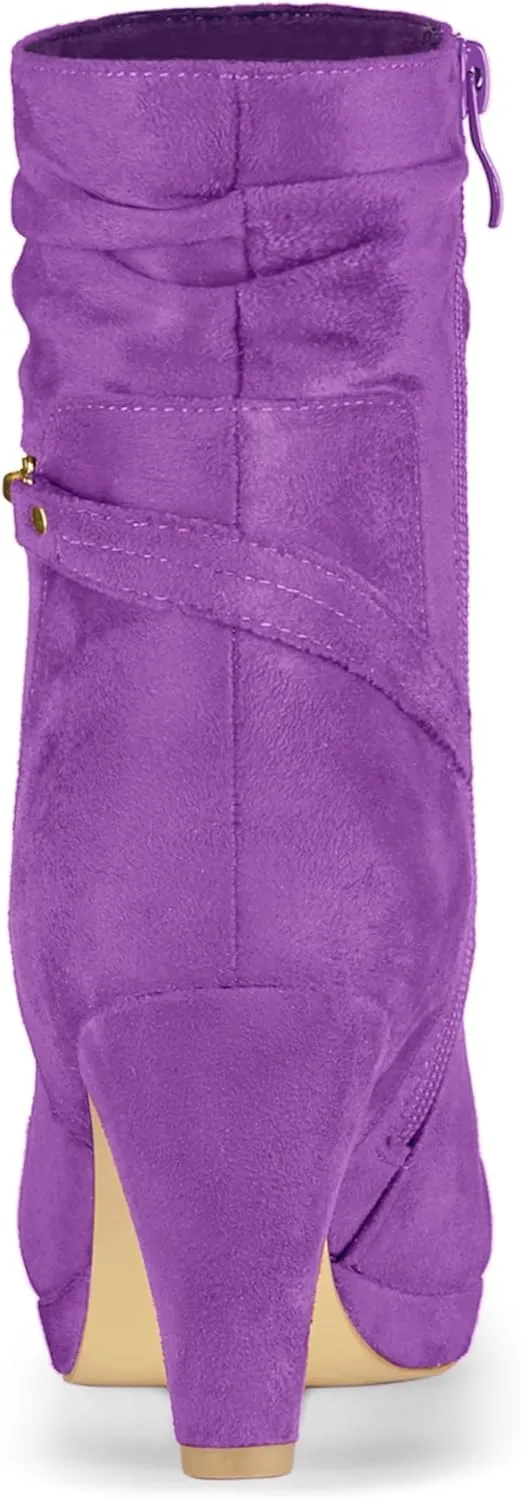 Allegra K Women's Ankle Zip Platform High Heel Mid Calf Boots
