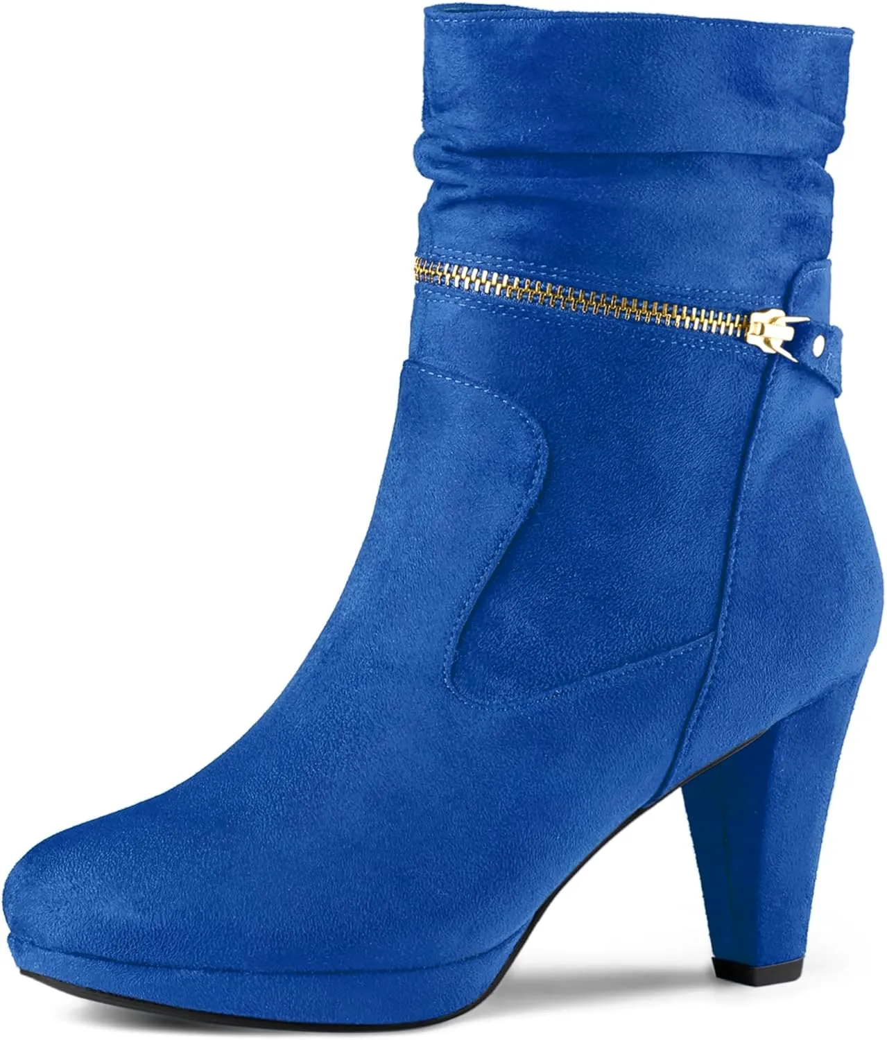 Allegra K Women's Ankle Zip Platform High Heel Mid Calf Boots