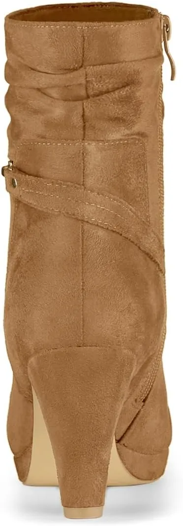Allegra K Women's Ankle Zip Platform High Heel Mid Calf Boots
