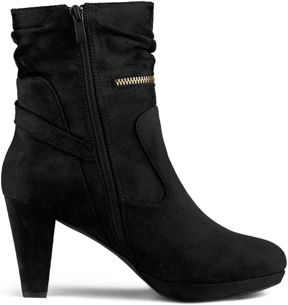 Allegra K Women's Ankle Zip Platform High Heel Mid Calf Boots