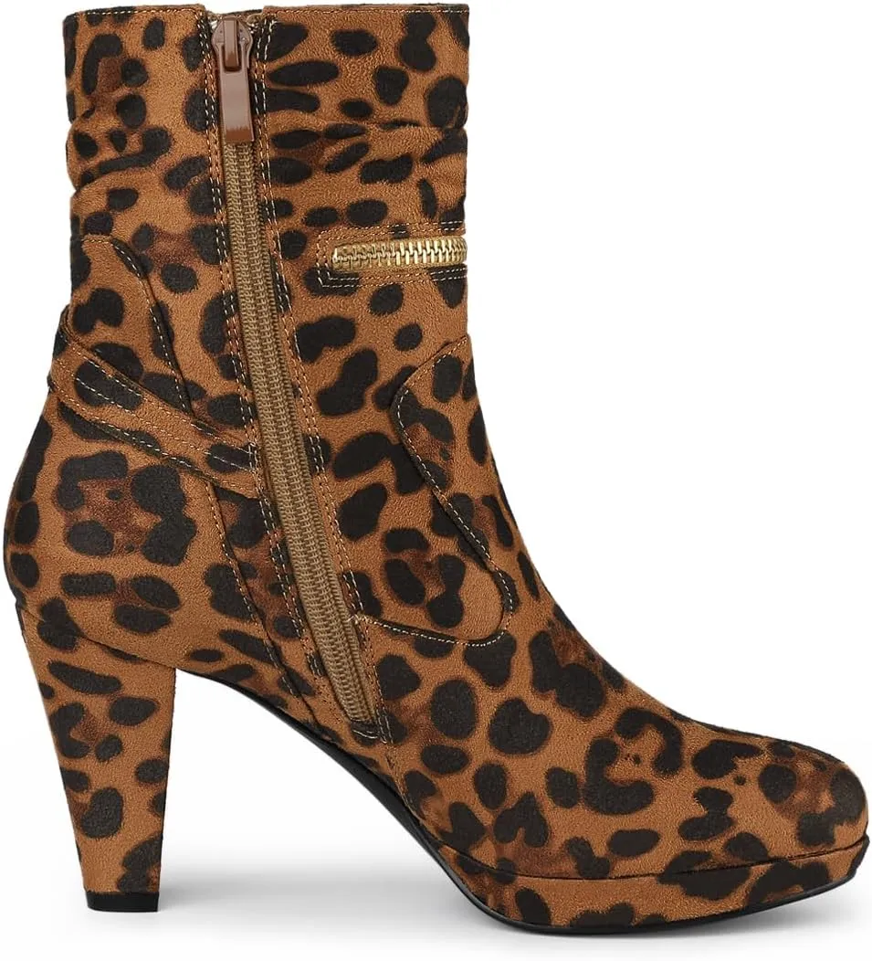 Allegra K Women's Ankle Zip Platform High Heel Mid Calf Boots