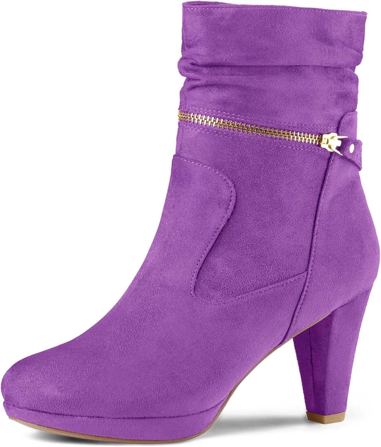Allegra K Women's Ankle Zip Platform High Heel Mid Calf Boots