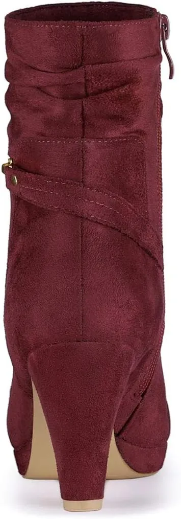 Allegra K Women's Ankle Zip Platform High Heel Mid Calf Boots