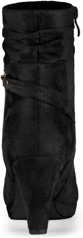 Allegra K Women's Ankle Zip Platform High Heel Mid Calf Boots