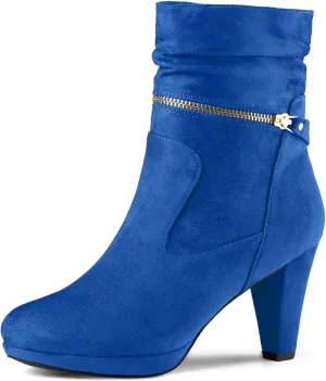 Allegra K Women's Ankle Zip Platform High Heel Mid Calf Boots