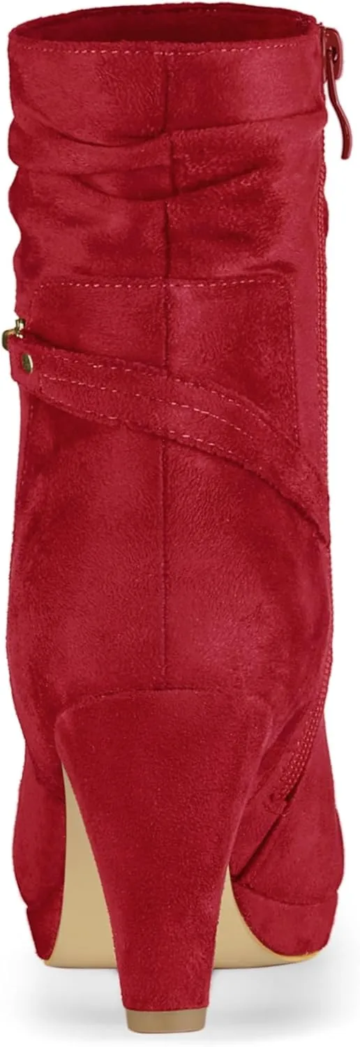 Allegra K Women's Ankle Zip Platform High Heel Mid Calf Boots
