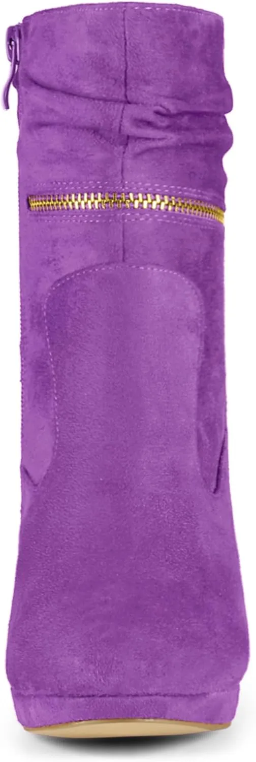 Allegra K Women's Ankle Zip Platform High Heel Mid Calf Boots