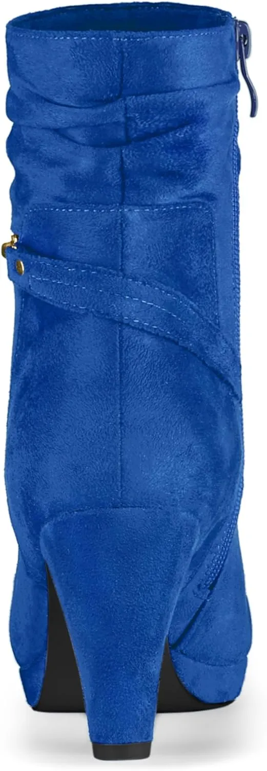 Allegra K Women's Ankle Zip Platform High Heel Mid Calf Boots