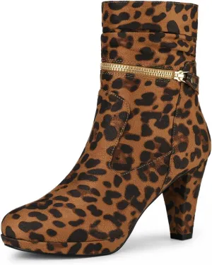 Allegra K Women's Ankle Zip Platform High Heel Mid Calf Boots