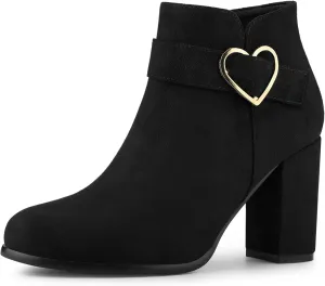 Allegra K Women's Buckle Side Zip Chunky Heels Ankle Boots
