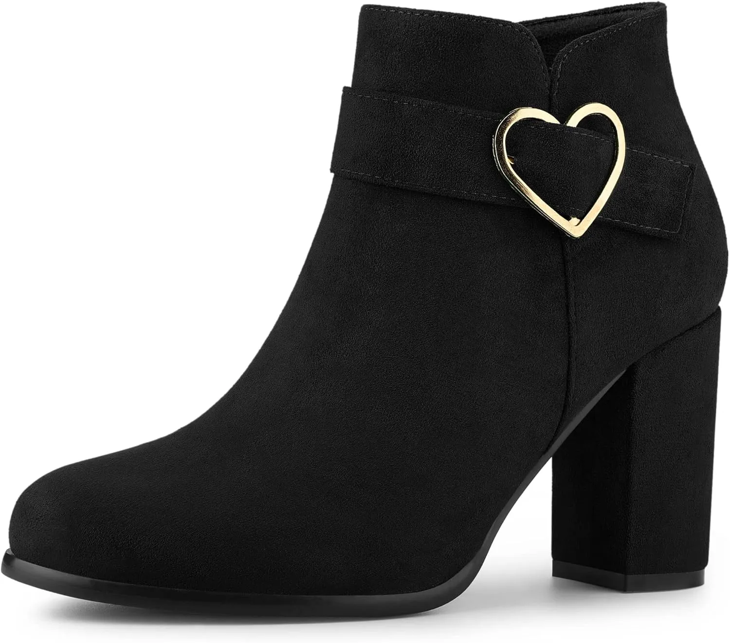 Allegra K Women's Buckle Side Zip Chunky Heels Ankle Boots
