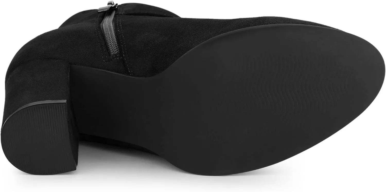 Allegra K Women's Buckle Side Zip Chunky Heels Ankle Boots