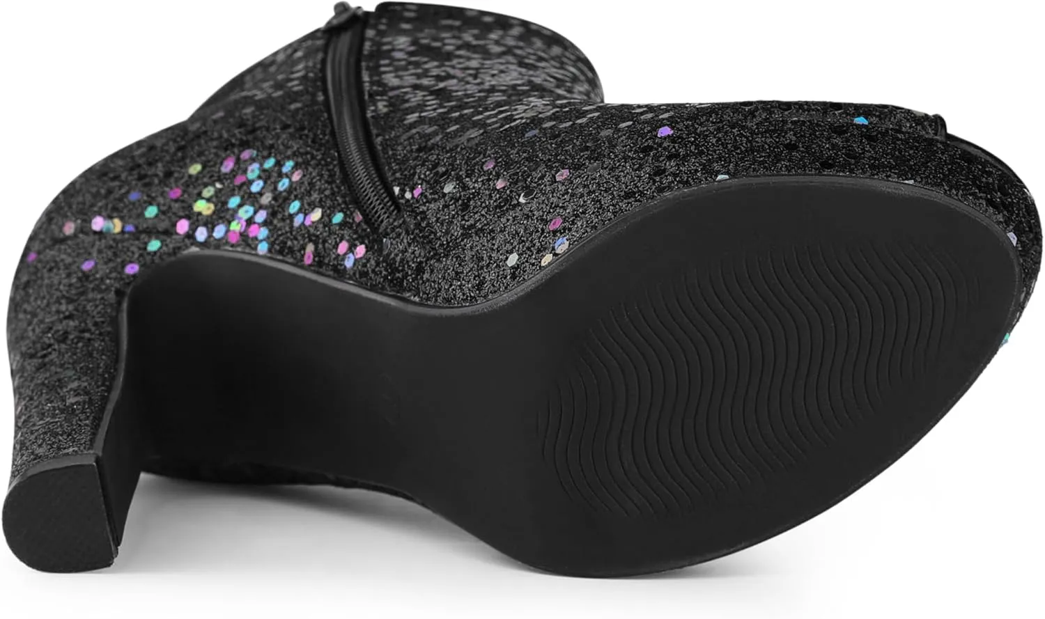 Allegra K Women's Glitter Platform Chunky Heeled Open Toe Heel Ankle Boots