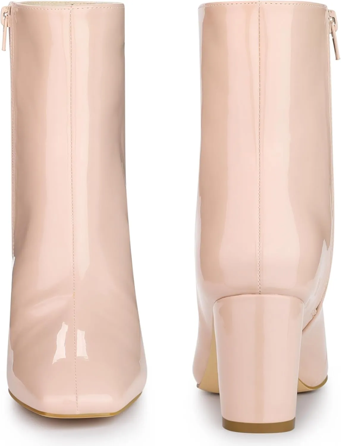Allegra K Women's Gogo Boots Square Toe Side Zip Chunky Heels Ankle Boots