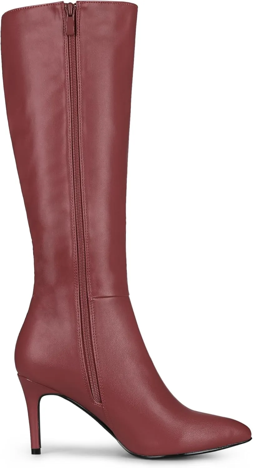 Allegra K Women's High Heels Pointed Toe Stiletto Heel Knee High Boots