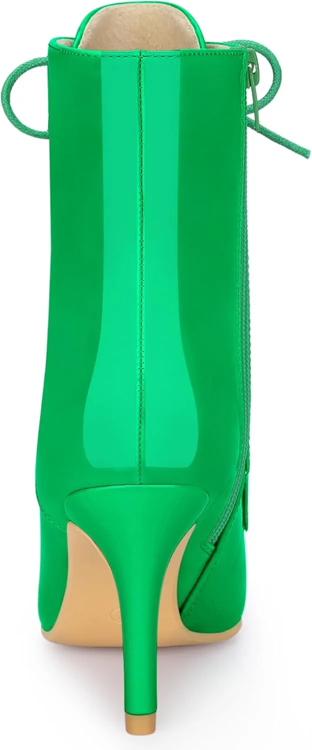 Allegra K Women's Lace Up Boots Pointed Toe Stiletto Heel Ankle Boots