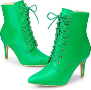 Allegra K Women's Lace Up Boots Pointed Toe Stiletto Heel Ankle Boots