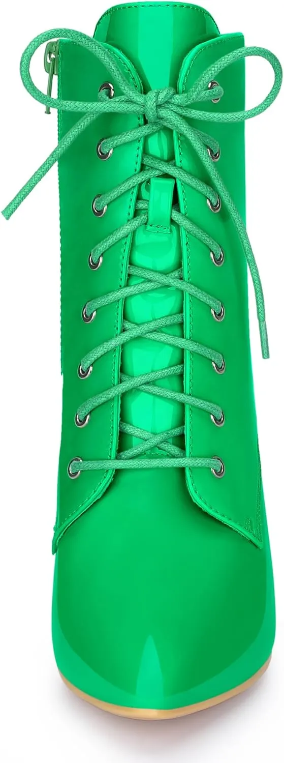 Allegra K Women's Lace Up Boots Pointed Toe Stiletto Heel Ankle Boots