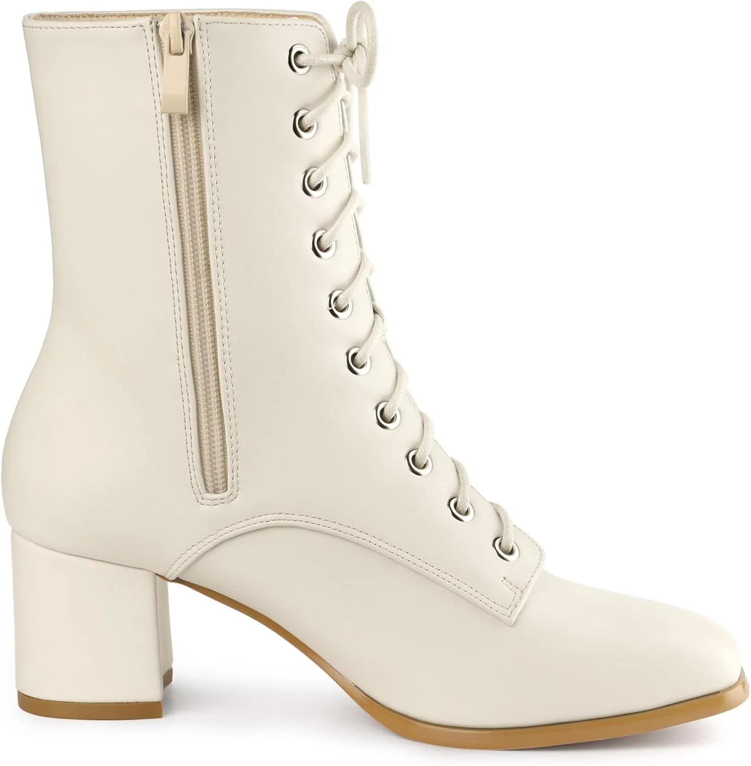 Allegra K Women's Lace Up Square Toe Chunky Heels Ankle Combat Boots