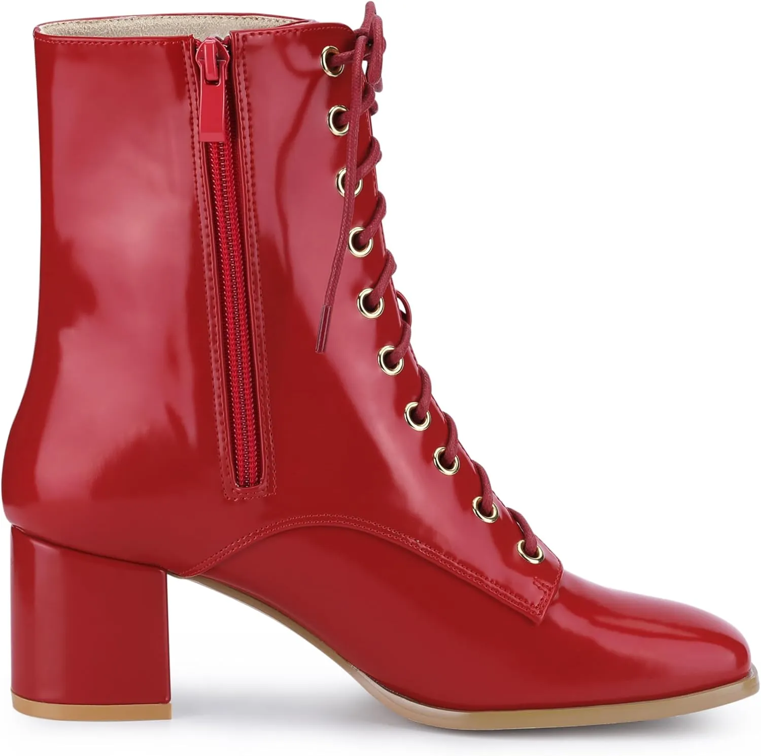 Allegra K Women's Lace Up Square Toe Chunky Heels Ankle Combat Boots