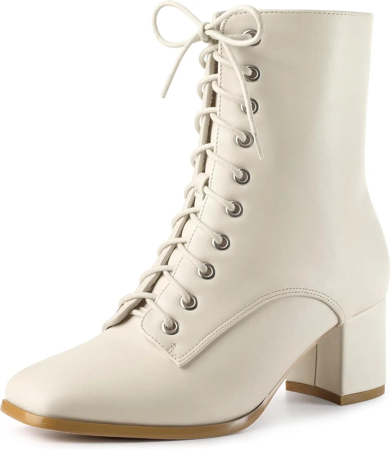 Allegra K Women's Lace Up Square Toe Chunky Heels Ankle Combat Boots