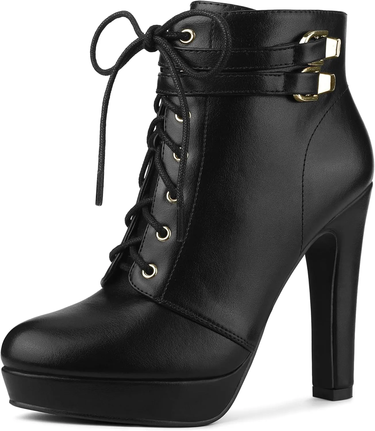 Allegra K Women's Lace Up Strap Platform Block Heels Ankle Boots