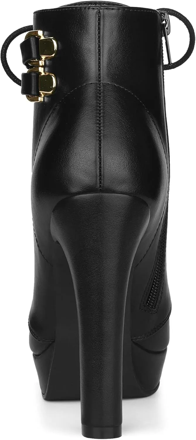 Allegra K Women's Lace Up Strap Platform Block Heels Ankle Boots