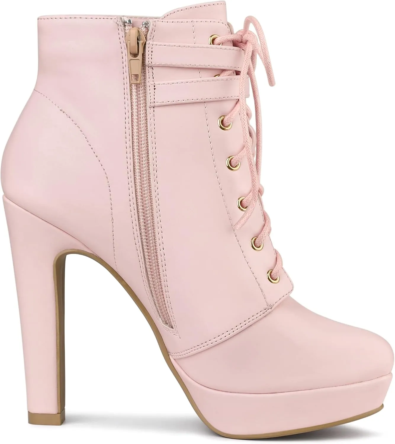 Allegra K Women's Lace Up Strap Platform Block Heels Ankle Boots