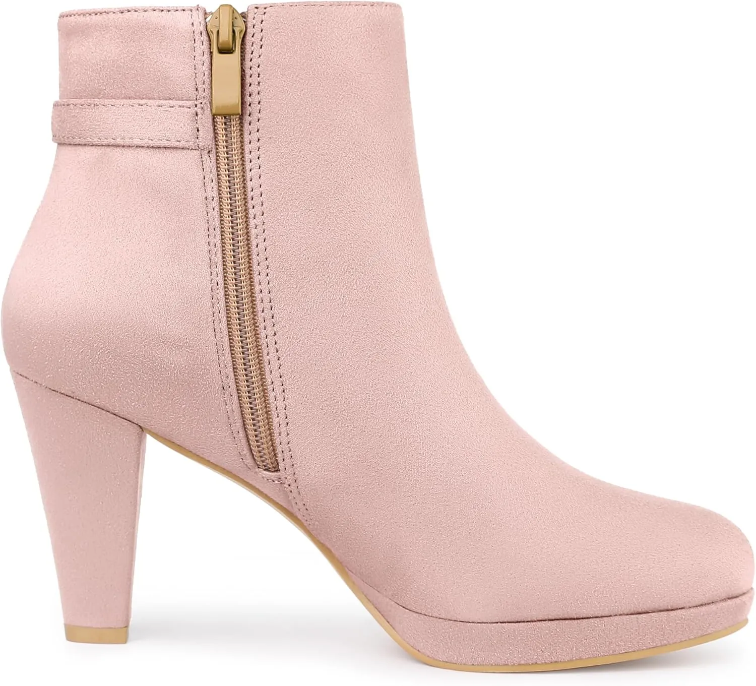Allegra K Women's Low Platform Side Zip Buckle Chunky High Heel Ankle Booties