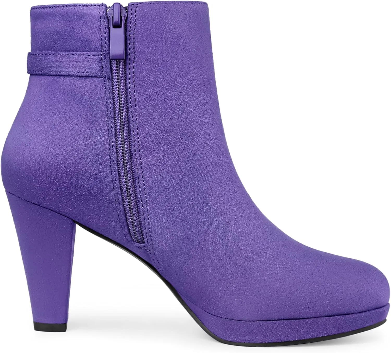 Allegra K Women's Low Platform Side Zip Buckle Chunky High Heel Ankle Booties