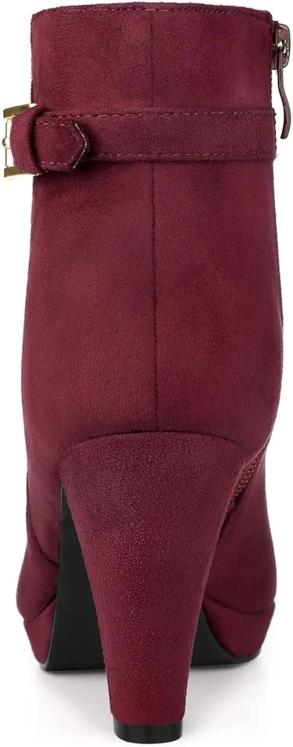 Allegra K Women's Low Platform Side Zip Buckle Chunky High Heel Ankle Booties
